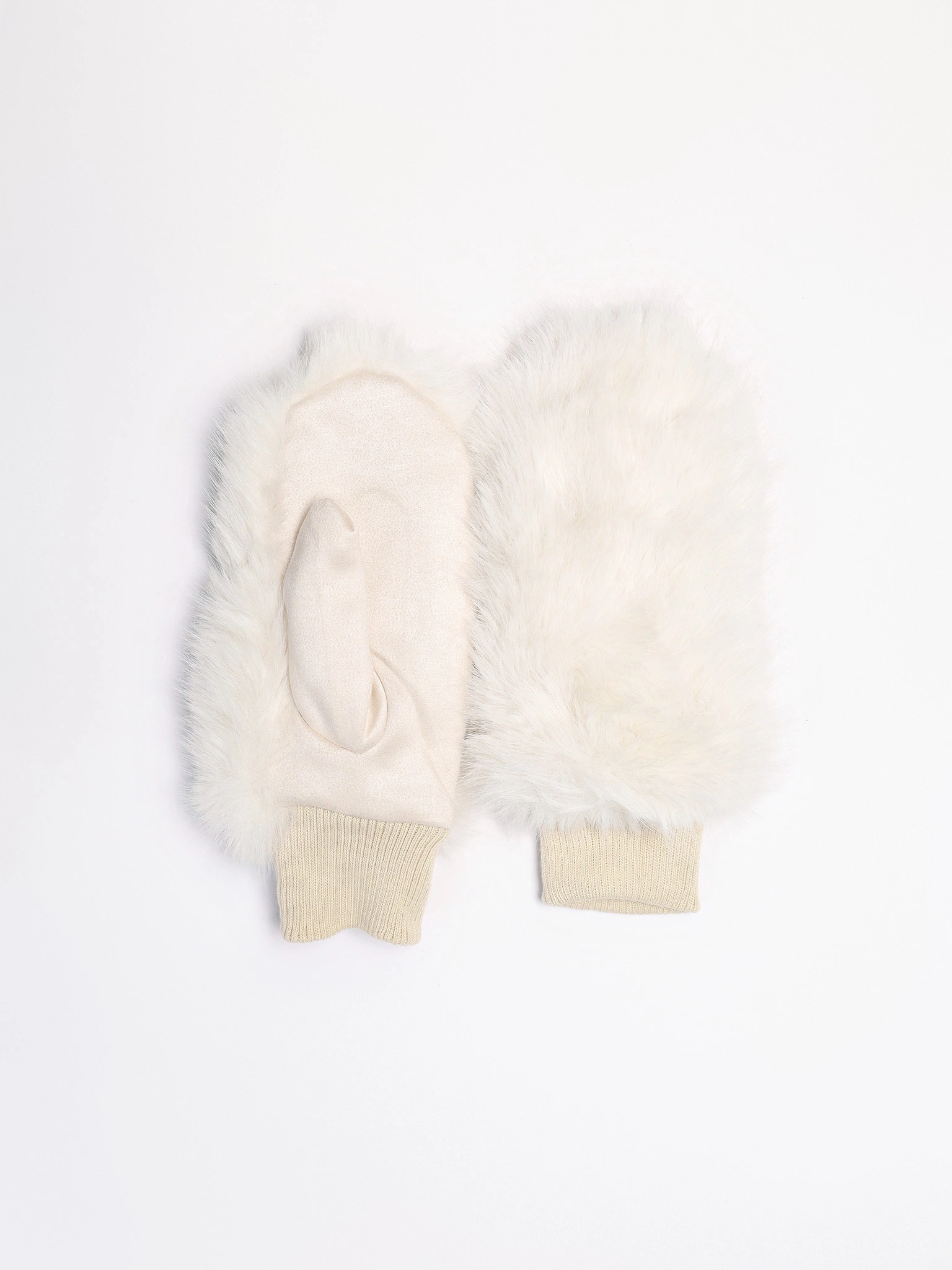 Варежки комбинированные из искусственного меха с вязаной резинкой в ассортименте